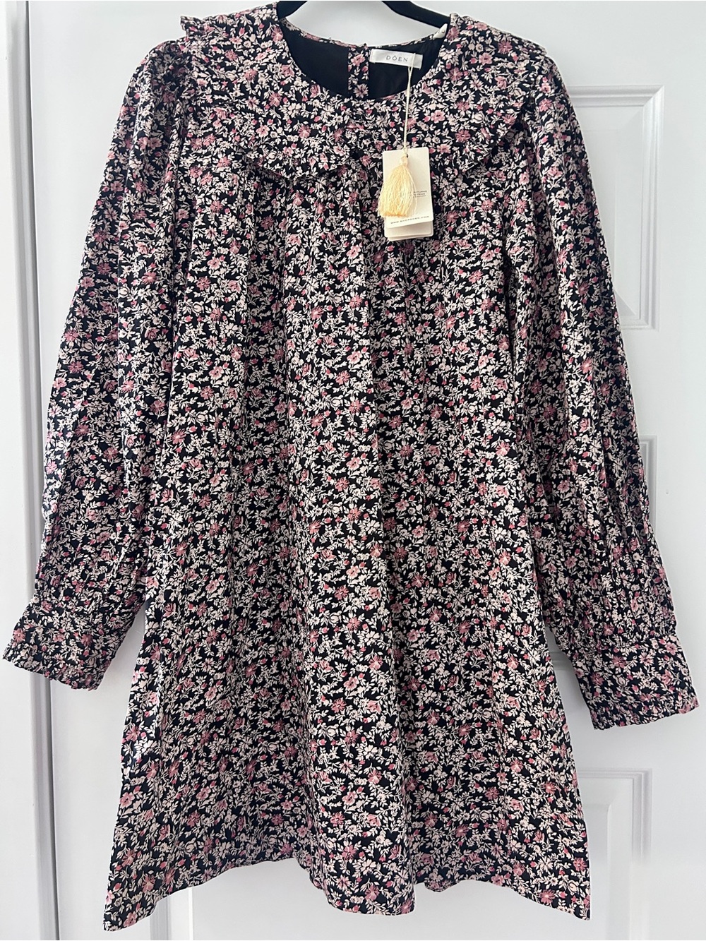 NWT DÔEN Adalina Ruffled Floral Mini Dress Organic Cotton - Large Boho - Picture 2 of 16
